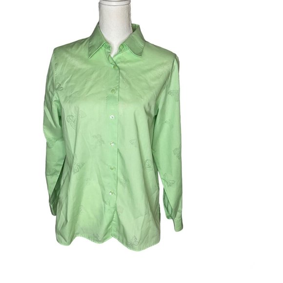 Foxcroft Women's Wrinkle Free Long Sleeve Butterfly Button Shirt 8P Mint Green - Picture 1 of 10